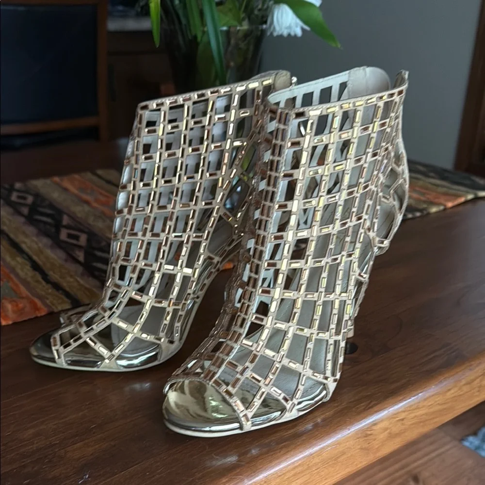 Gold Cage Heeled Sandals - Picture 1 of 4